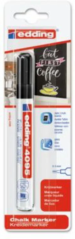 Marker Edding 4095 cu creta lichida, varf 2-3 mm, negru, blister