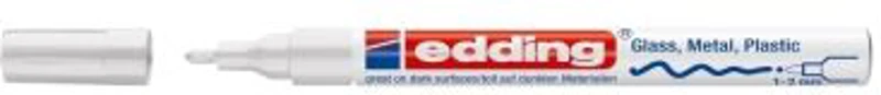 Marker permanent Edding 751 cu vopsea, corp metalic, varf rotund, 1-2 mm, alb