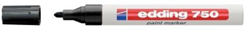 Marker permanent Edding 750, cu vopsea, corp metalic, alb, varf rotund, 2-4 mm, negru