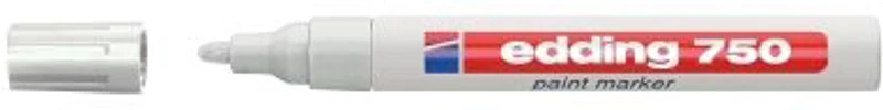 Marker permanent Edding 750, cu vopsea, corp metalic, varf rotund, 2-4 mm, alb