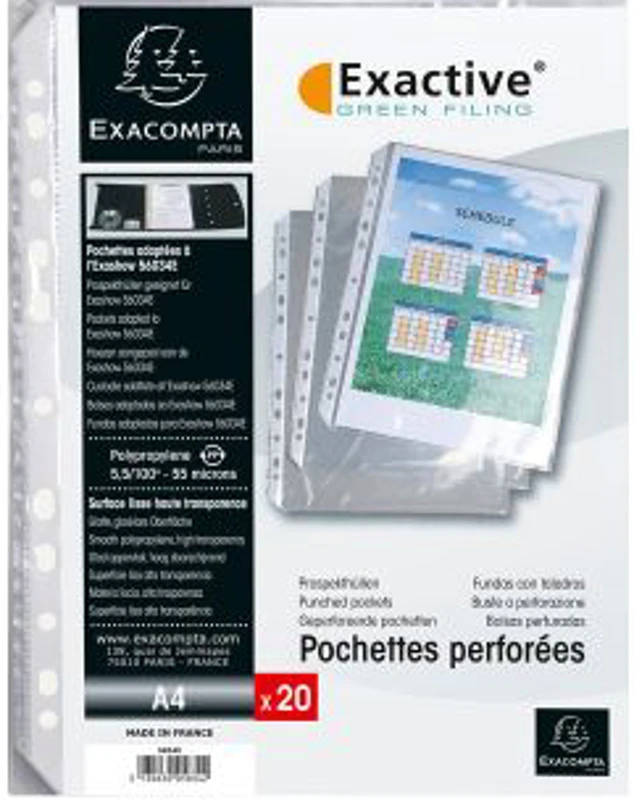 File protectie Exacompta Exactive, PP, cristal, portrait, A4, 20 bucati/set