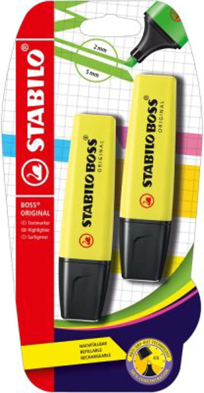 Textmarker Stabilo Boss Original, 2 bucati/blister, galben
