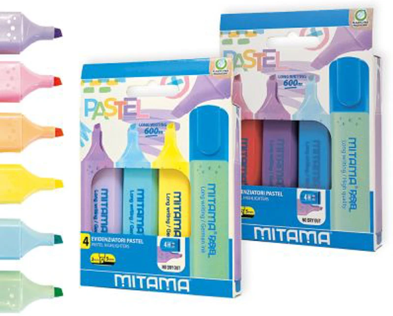 Set 4 textmarkere Mitama, culori pastel