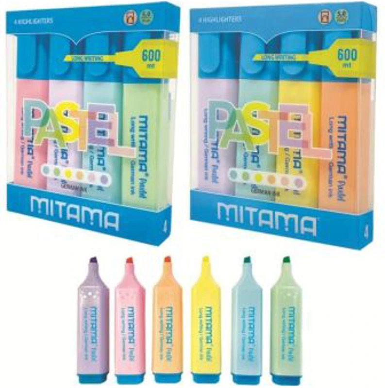 Set textmarkere Mitama, 4 culori Fluo, varf scalpello 5 mm
