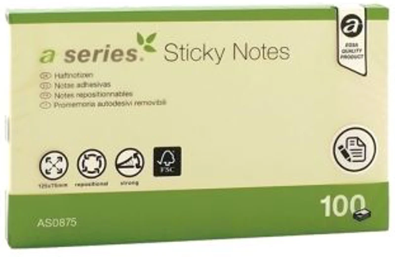 Notite adezive, A-Series, 125 x 75 mm, galben, 100 file