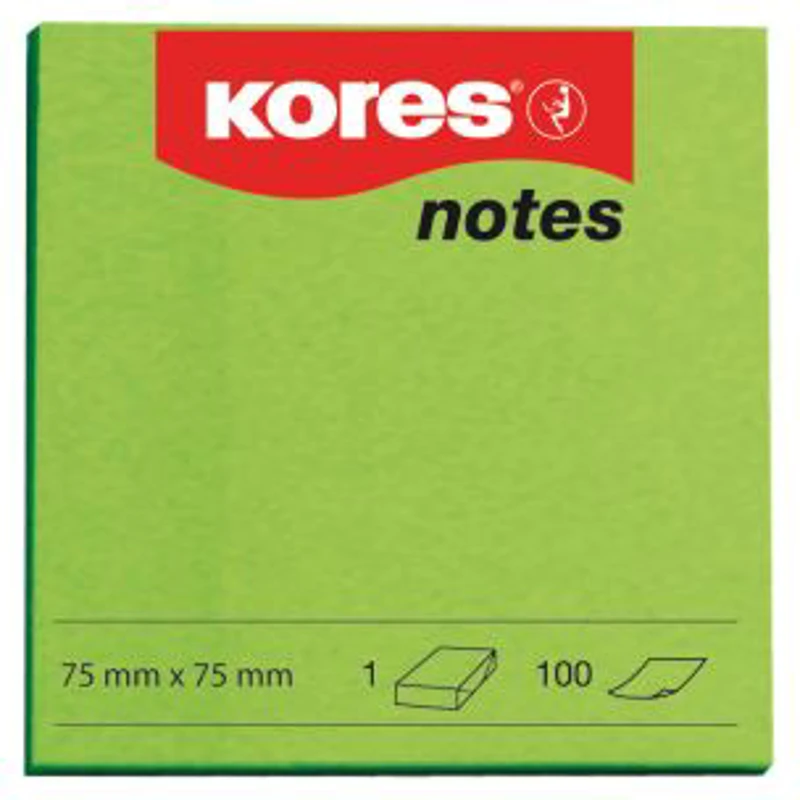 Notite adezive, Kores, 75 x 75 mm, verde, 100 file
