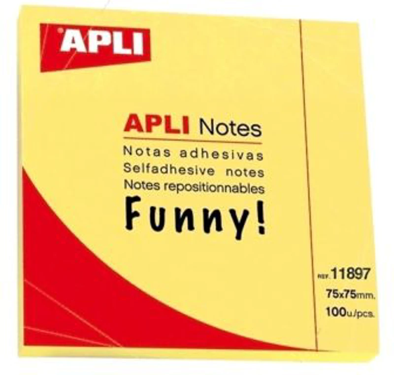 Notite adezive, Apli, 75 x 75 mm, galben, 100 file