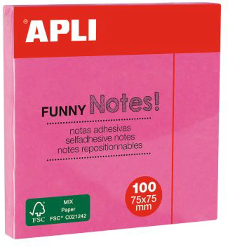 Notite adezive, Apli, 75 x 75 mm, roz, 100 file
