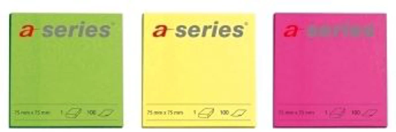 Notite adezive A-Series 75x75mm set 6x100 file diverse culori neon galben roz verde