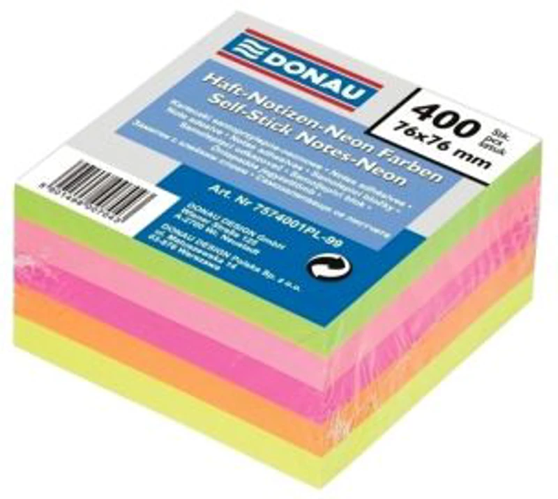 Notite autoadezive, Donau, 76 x 76 mm, neon, 400 file