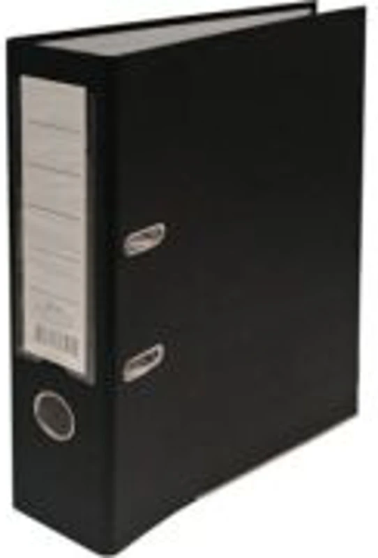 Biblioraft plastifiat dezasamblat, A4, portret, 7. 5cm, negru, buzunar eticheta, inele metalice
