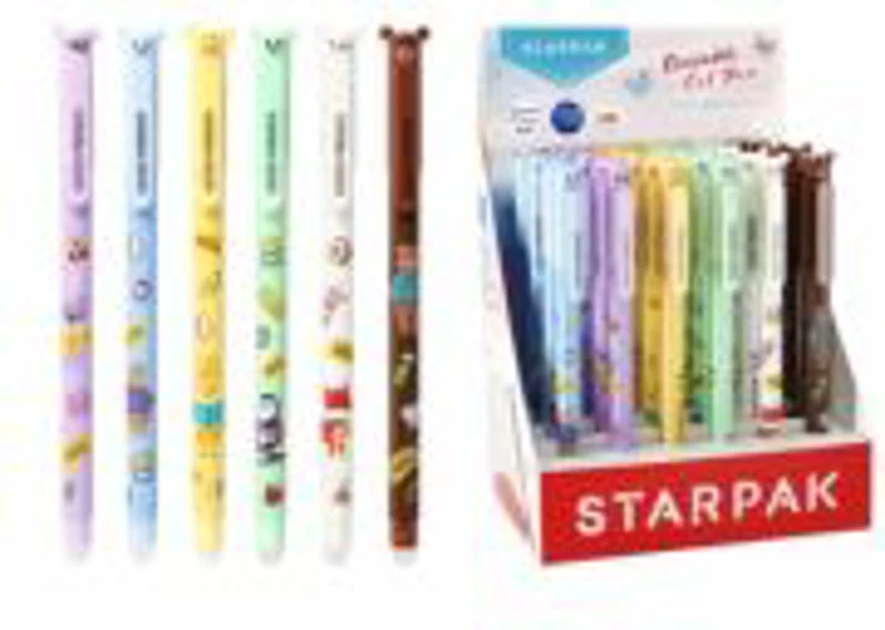 Pix cu gel cu stergere Starpak, 0. 5 mm, cu mecanism, cu guma de sters, diverse culori, model Teddy Bear, scris albastru