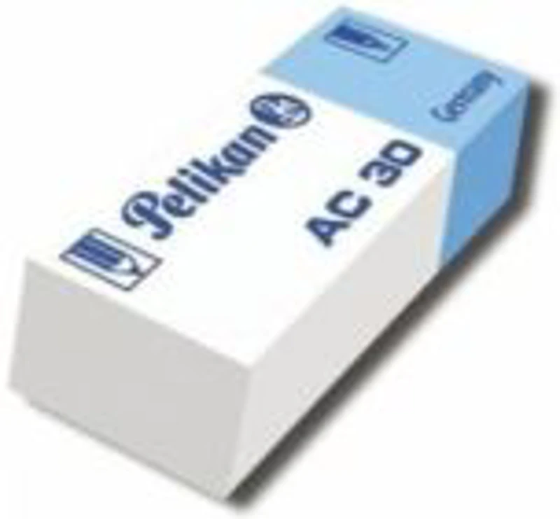 Radiera Pelikan AC30 606079, dreptunghi, 50x19x12mm, alb-albastru, 2/3 pentru creion, 1/3 pentru pix, cerneala