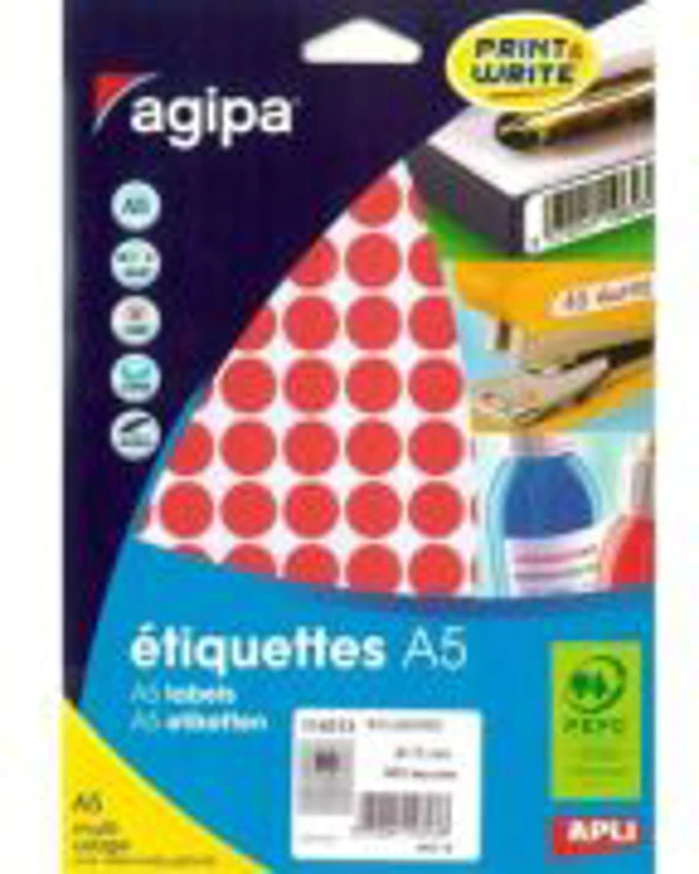 Etichete autocolante Agipa 114313, 96/A5, 15 mm, permanente, rotund, rosu, top 10 coli (960 buc.)