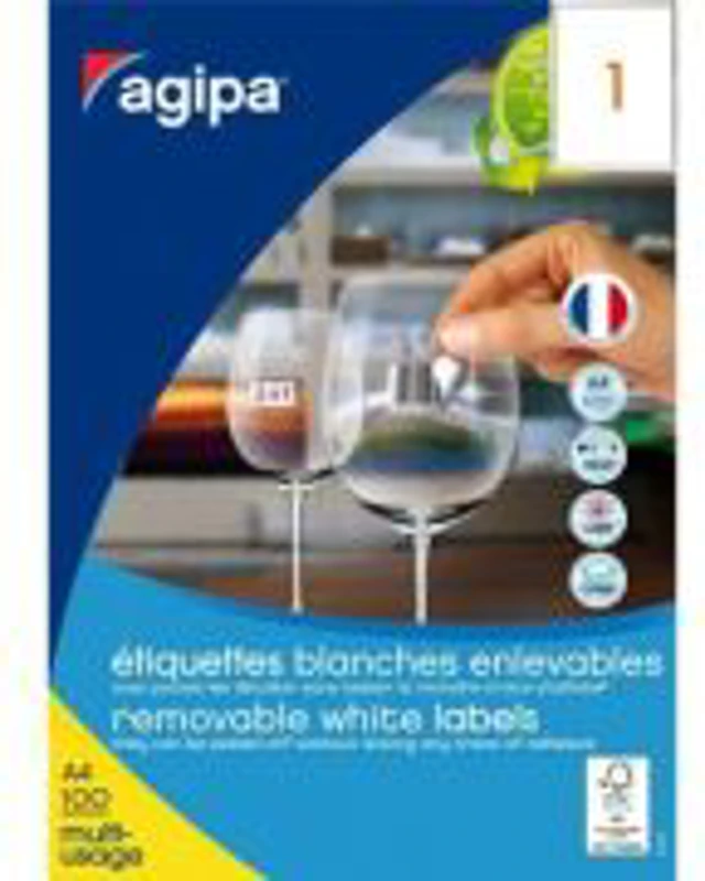 Etichete autocolante Agipa 128993, 1/A4, 210x297 mm, nepermanente, colturi drepte, alb, top 100 coli (100 etichete)