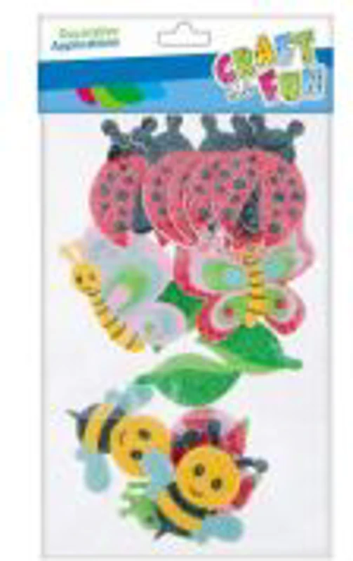 Forme decorative - hartie gumata autoadeziva - insecte, diverse culori, cu sclipici, set 14 buc, Craft with Fun, 463733