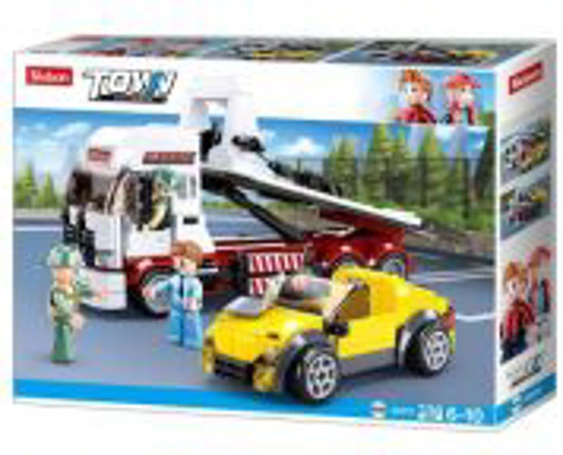 Set de constructie Town, 338 piese, Echipa de interventie - Camion cu platforma - Sluban