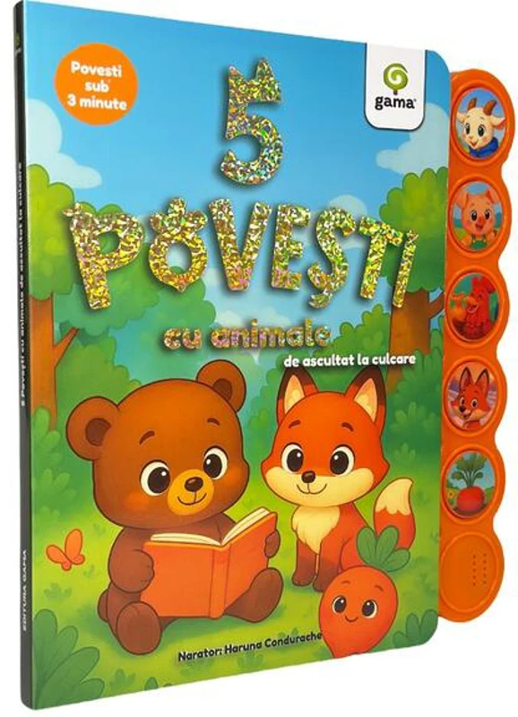 5 povești cu animale de ascultat la culcare - Hardcover - Gama