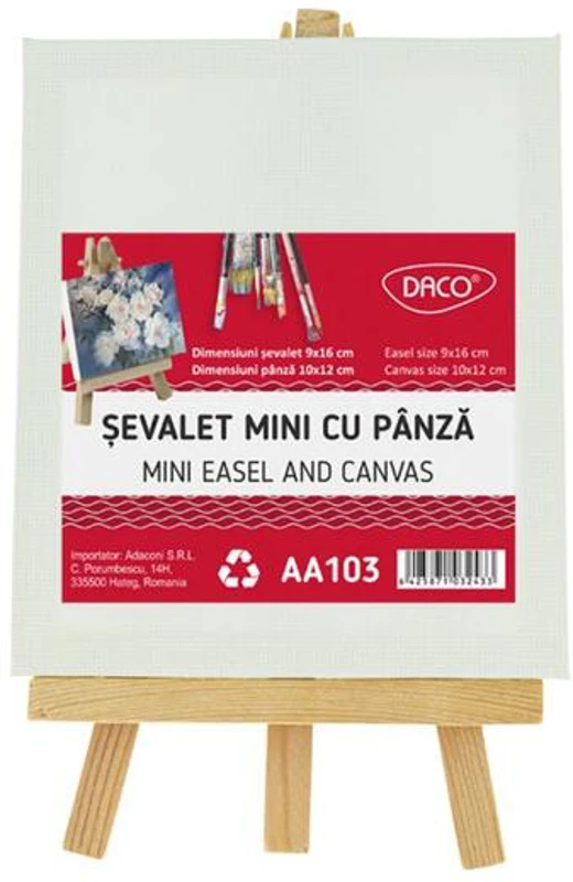 Mini Șevalet cu Pânză DACO, Șevalet 9x16 cm, Pânză 10x12 cm