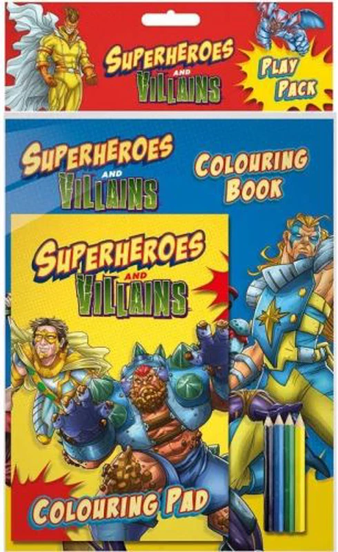 SUPERHEROES AND VILLAINS PLAY PACK COLOURING BOOK