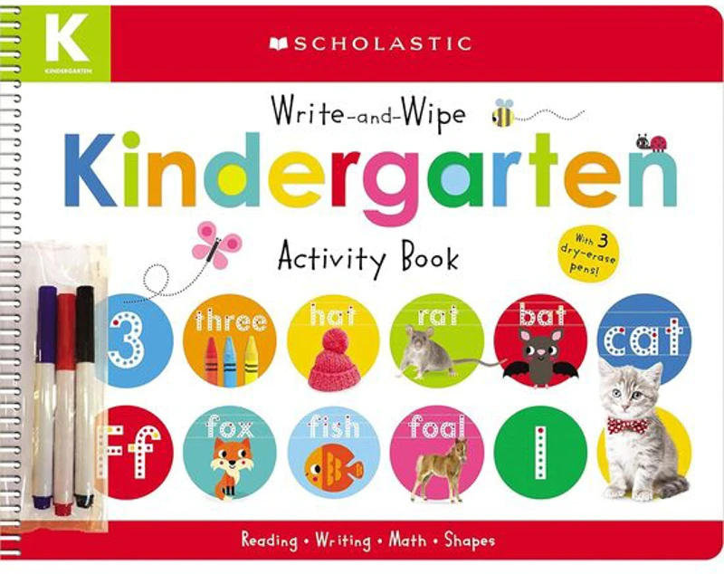 Write-And-Wipe Kindergarten Activity Book pens