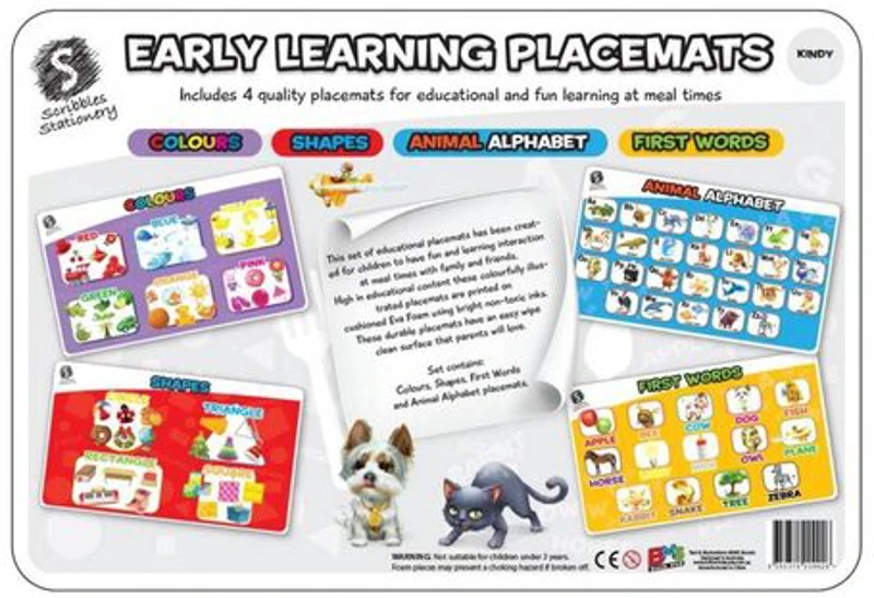 Set 4 Foam Educational Place Mats: Animal Alphabet (Kindy)