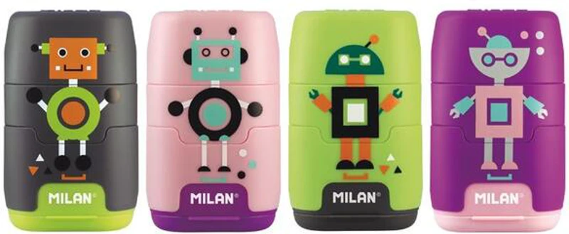 Ascuțitoare cu radieră Milan Compact Happy Bots