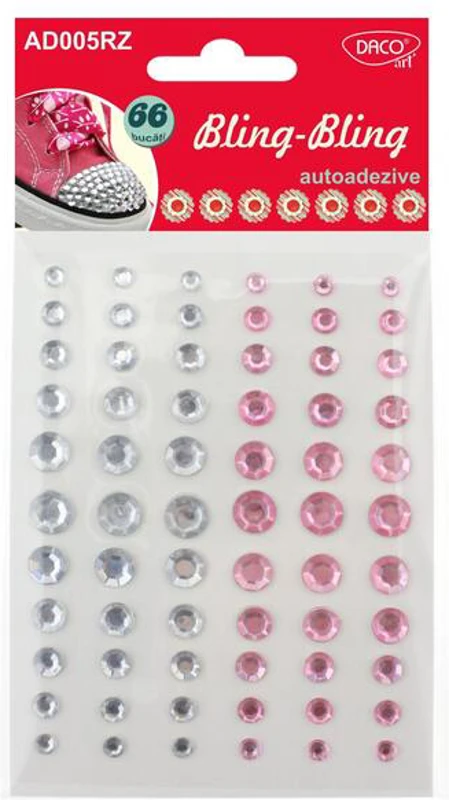 Acesorii de craft: Autoadezive Bling-Bling DACO, 66 bucăți, diamant roz / alb - AD005RZ