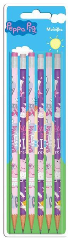 Peppa Pig- Set 6 creioane cu gumă în blister