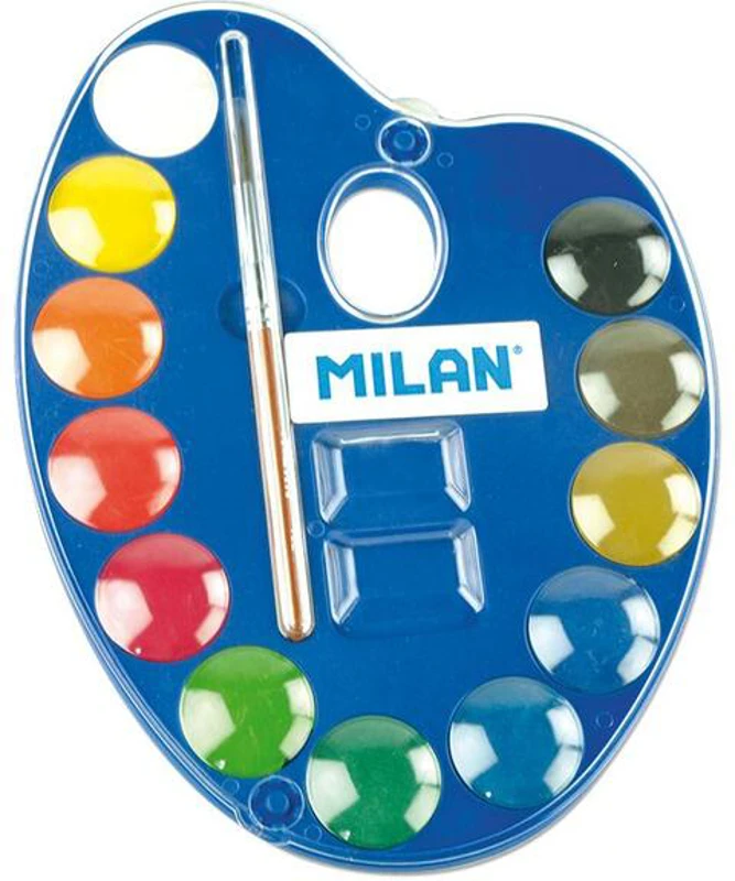 Paletă Milan de 12 discuri de acuarelă de dimensiuni Ø 25 mm cu pensulă