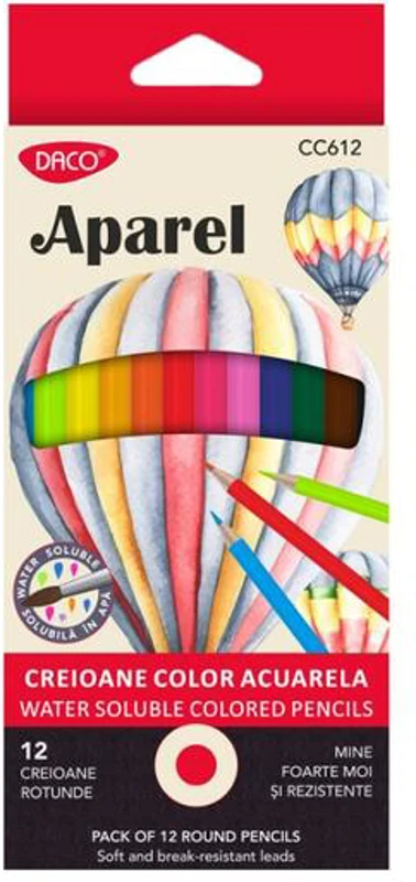 Creioane color acuarelă DACO Aparel, 12 culori - CC612