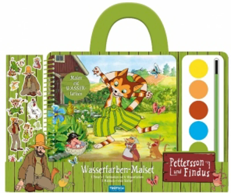 Sa pictam cu Pettson si Findus. Carte de colorat cu pensula si acuarele (6 culori)