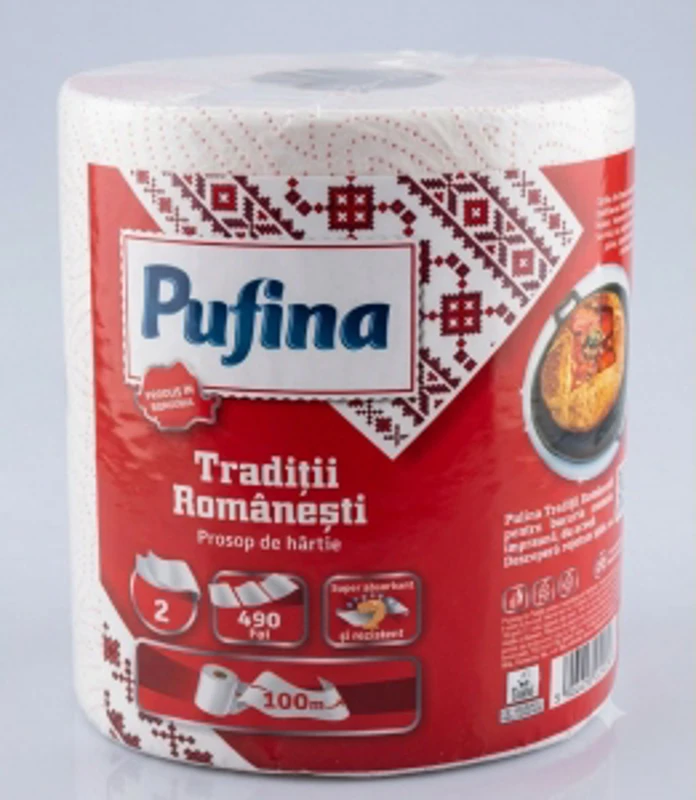 Monorola prosop de hartie Pufina Traditii Romanesti, 2 straturi, 490 foi, 100 m