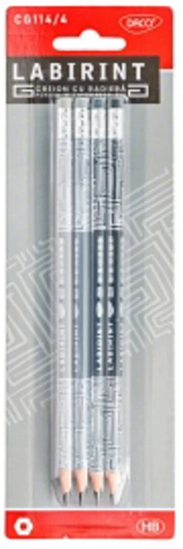 Creion negru cu radiera Labirint DACO, CG114/4, set 4 bucati