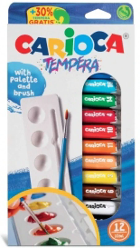 Acuarele tempera Carioca 12 culori 10 ml cu tavita si pensula