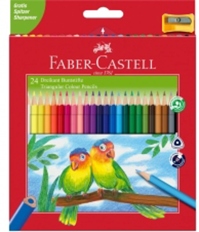 Creioane colorate triunghiulare + ascutitoare eco Faber-Castell 24 culori/set