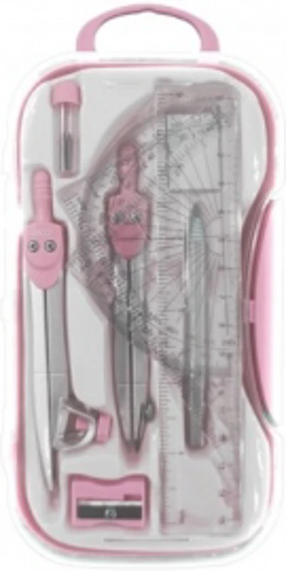 Trusa geometrie plastic pastel Daco TG210P, roz