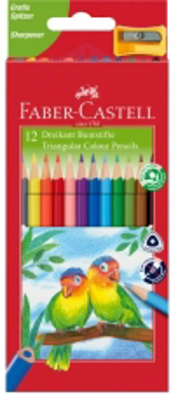 Creioane colorate triunghiulare + ascutitoare eco Faber-Castell 12 culori/set