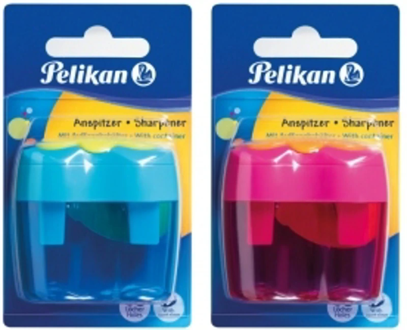 Ascutitoare plastic dubla cu container, diverse culori, blister