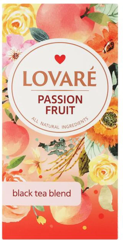 Cutie ceai cu 24 pliculețe Lovaré - Passion Fruit: amestec de ceai negru, plante și fructe 48 g