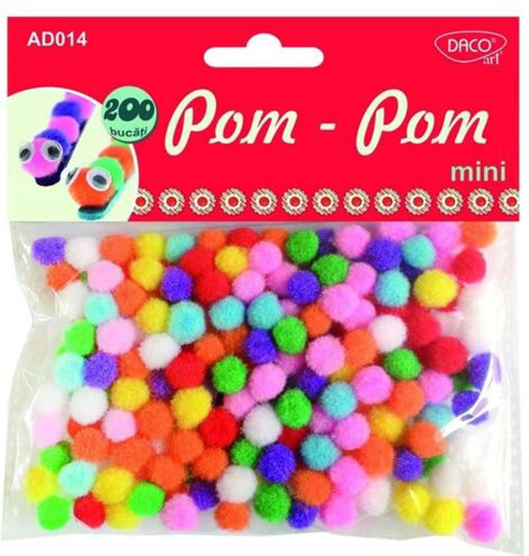 Acesorii de craft: Biluțe de pluș Pom-Pom mini DACO, 200 bucăți - AD014