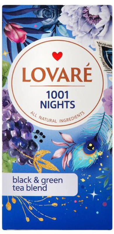 Cutie ceai cu 24 pliculețe Lovaré - 1001 Nights: amestec de ceai negru, plante și fructe 48 g