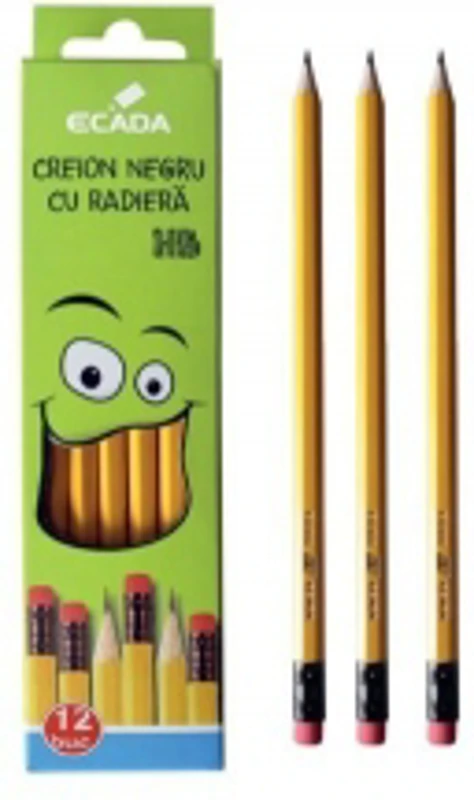 Set Creioane Negre cu Radiera HB Ecada - 12 bucati