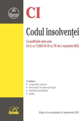 Codul insolvenţei - actualizat la 5 septembrie 2023