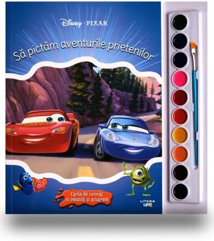 Disney. Pixar. Să pictăm aventurile prietenilor. Carte de colorat cu pensulă și acuarele