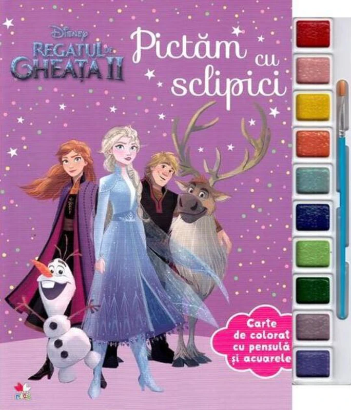 Disney. Regatul de gheață 2. Pictăm cu sclipici. Carte de colorat cu pensula și acuarele