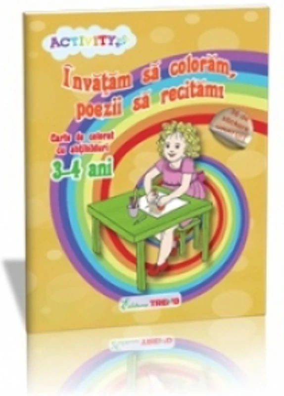 Invatam sa coloram, poezii sa recitam - Carte de colorat cu abtibilduri 3-4 ani