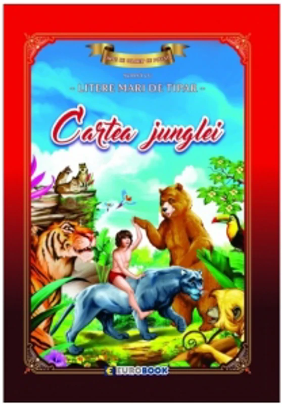 Cartea junglei. Carte de colorat cu povesti scrisa cu litere mari de tipar.