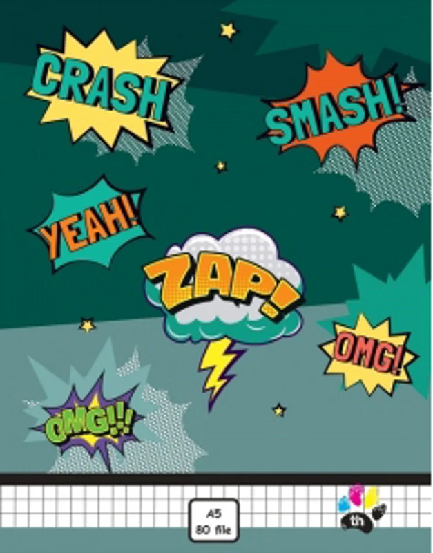 Caiet A5 matematica, 80 file, coperta policromie, Crash, Smash, Yeah, Zap, OMG
