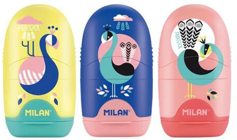 Ascuțitoare cu radieră Milan Capsule Peacock - 4701116PCK